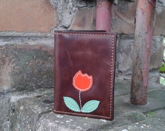 Credit Card Wallet For 4 Credit Cards With Cute Orange Tulip