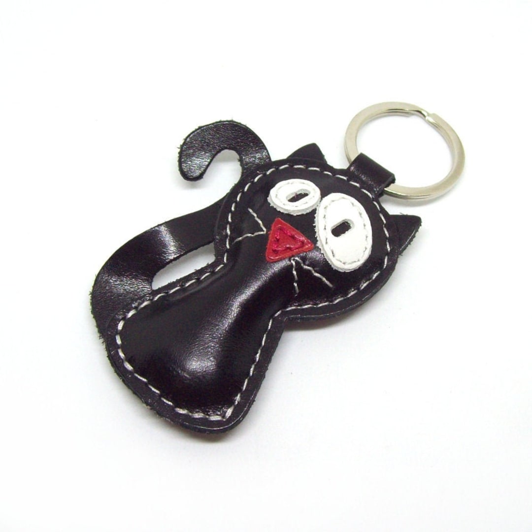 Handmade Black Cat Leather Animal Keychain FREE Shipping - Etsy