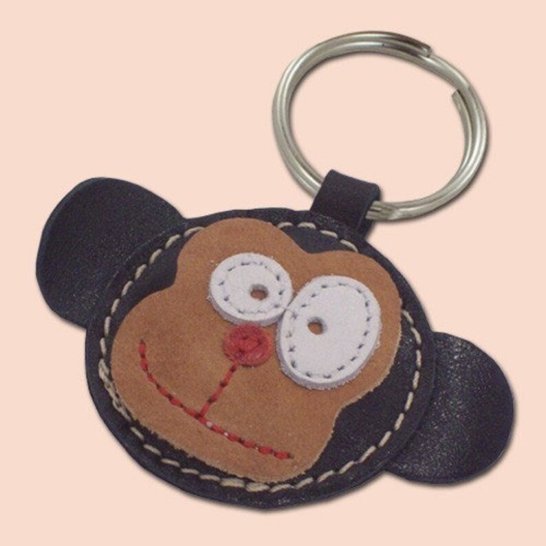 Cute little monkey leather animal keychain Keychain Gift Ideas, Monkey Lover Gifts, Monkey Gifts For Men image 1