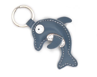 Blue Dolphin Handmade Leather Keychain Is Great Keychain Gift Idea For A Friend, Coworker or Teacher