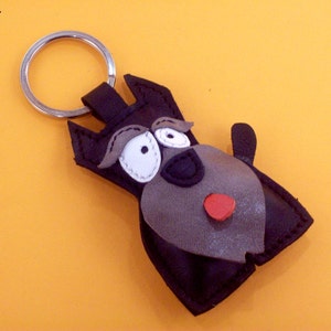Sweet little black Schnauzer leather animal keychain FREE shipping image 3