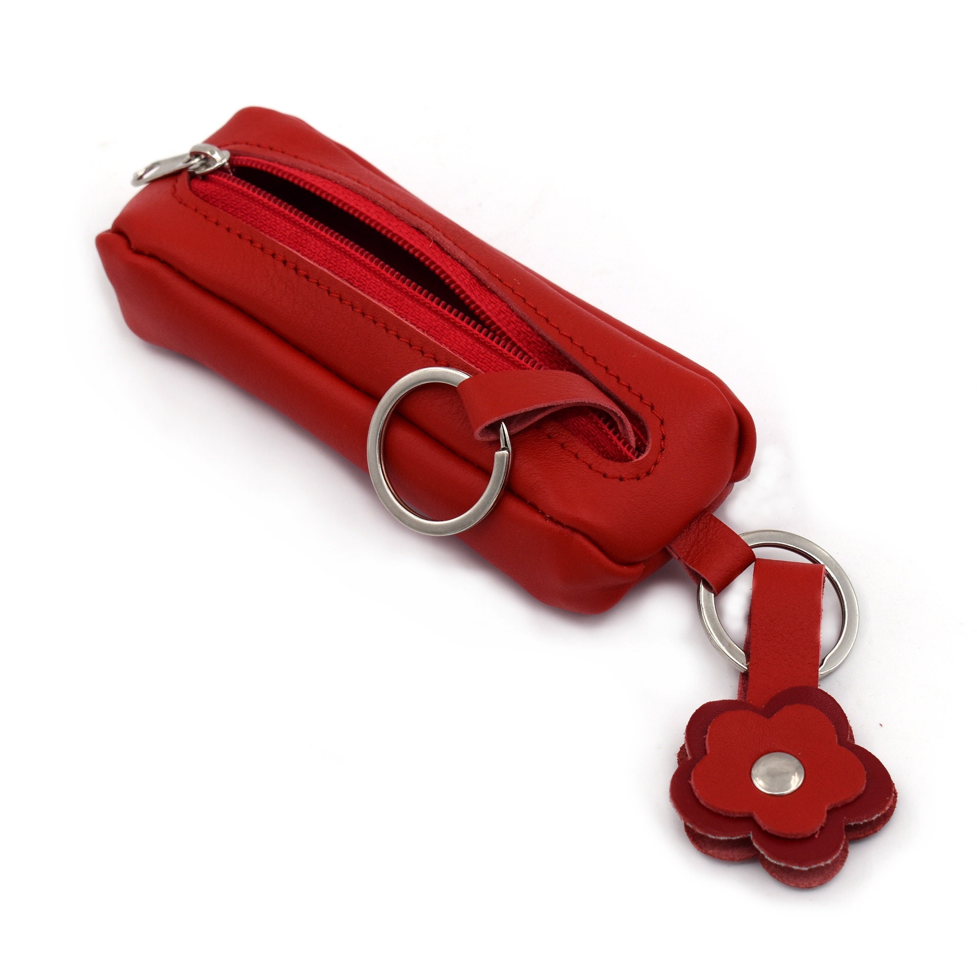 Zipper Key Case Red Handmade of Genuine Full Grain Leather Etsy