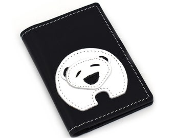 Schwarzes Leder Kreditkarte Brieftasche mit Eisbär Design, Geschenk für Mann, Kartentasche, minimalistische Brieftasche, dünne Brieftasche Herren, Bär Geschenk