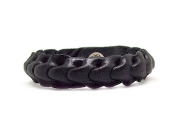 Black Leather Braided Bracelet Panta-Zooloo - Handmade Leather Bracelet - FREE Shipping Worldwide - Unisex Bracelet