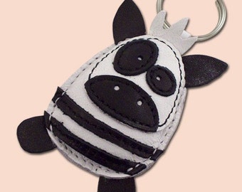 FREE shipping - Sweet Little Zebra Leather Animal Keychain