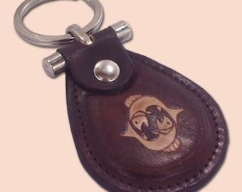 Pisces zodiac leather metal T keychain - FREE Shipping Worldwide