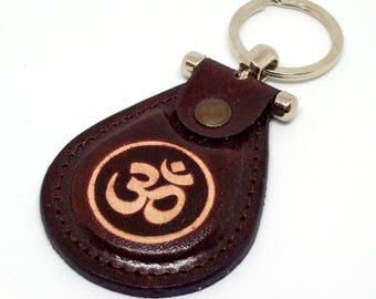 Om Symbol Leather Keychain - Namaste Keyhcain - Yoga Keychain - Aum Symbol Keychain - Leather Ohm Keychain- FREE Shipping Worldwide
