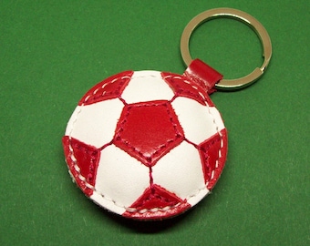 Red Soccer Ball Keychain - Leather Football Keychain - FREE Shipping Worldwide - Red Soccer Leather Bag Charm