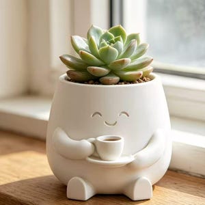Smiling Coffee Cup Planter – 3D Printed PLA Mini Pot for Cacti Plants, Desk Decor Gift, Small Plant Holder, Cozy Home Decor