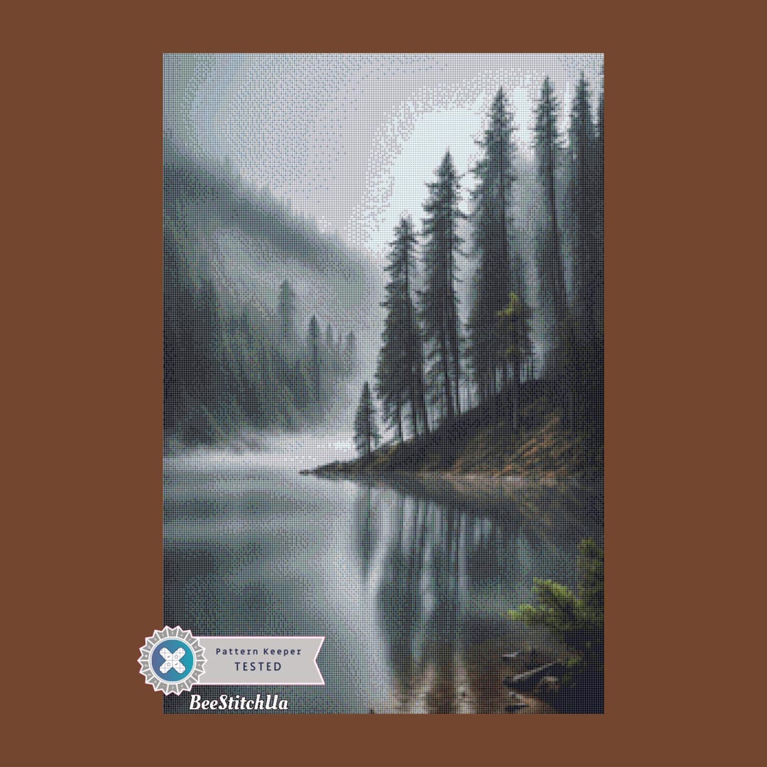 Misty Forest Cross Stitch Pattern PDF , Landscape Embroidery Design ...