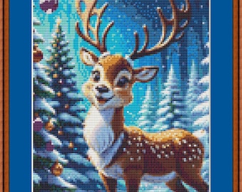 Winter Deer Cross Stitch Pattern • Christmas Reindeer Embroidery PDF ...