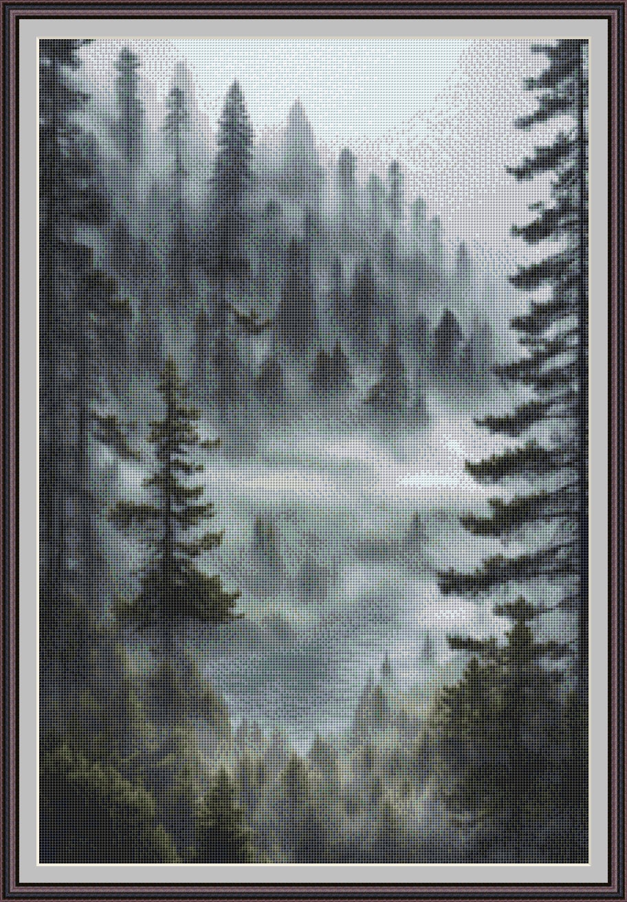 Misty Forest Cross Stitch Pattern PDF , Landscape Embroidery Design ...