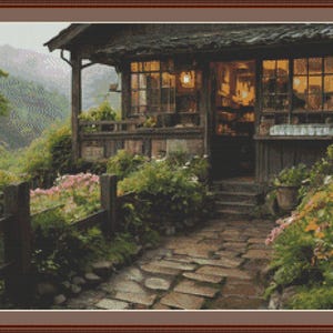 Haus in den Bergen Kreuzstichmuster, DMC Anleitung, mehrfarbig, druckbare PDF, Instant Download