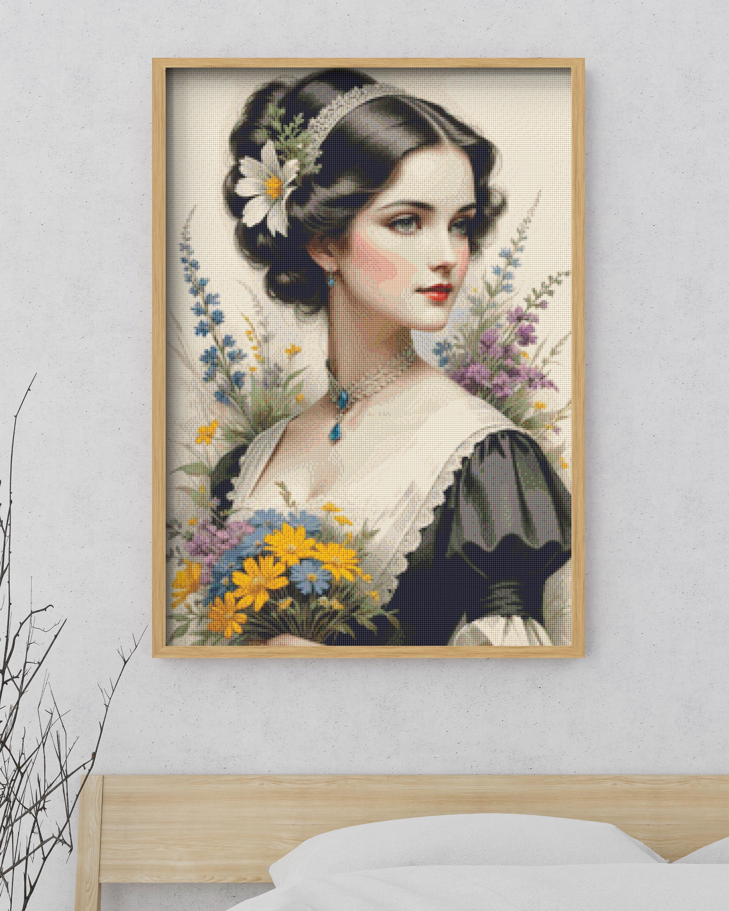 ヴィンテージレディのクロスステッチパターンPDF、クラシックポート