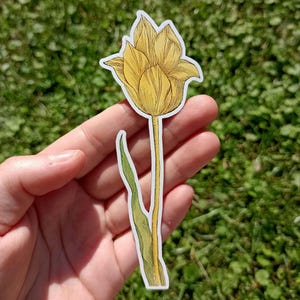 Adesivo Tulipano Giallo, Adesivo Fiore, Illustrazione, Adesivo per Diario o Laptop, Bottiglia d'Acqua
