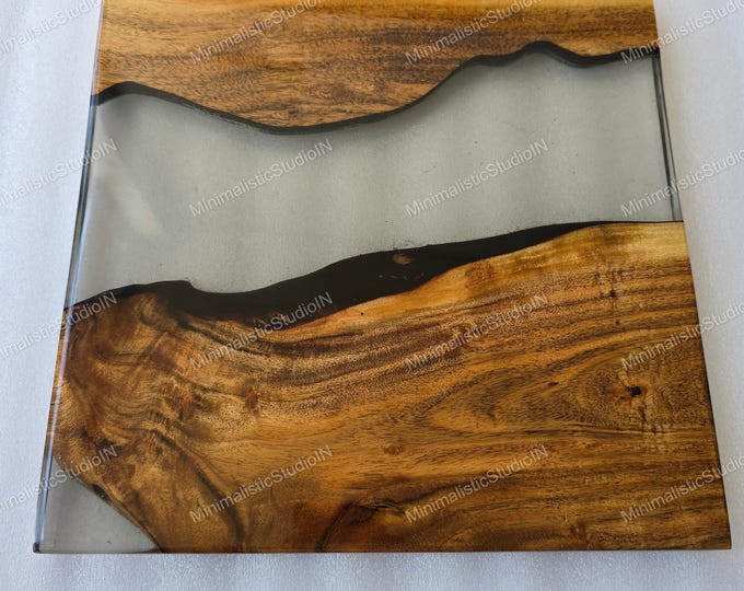 Handmade Acacia Wood Epoxy River Table Top | Modern Accent