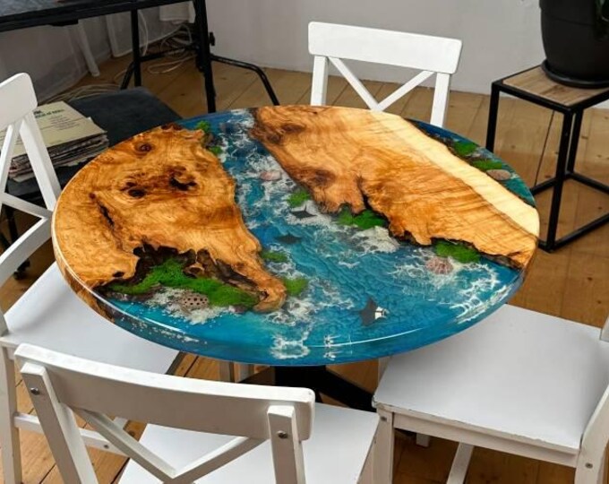 Ocean Wave Epoxy Acacia Wood Table Top | Handmade, Coastal Decor (Customizable)