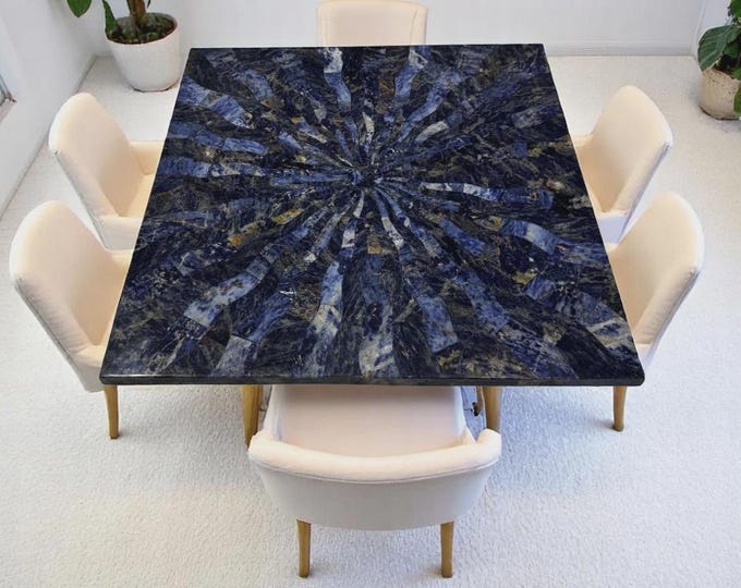 Square Sodalite Gemstone Table Top | Blue Crystal Centerpiece