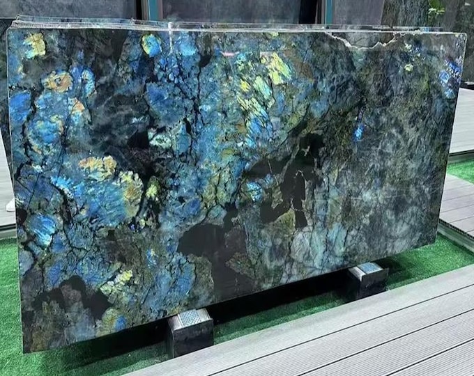 Rectangular Labradorite Countertop | Luxury Gemstone Vanity Top | Blue Iridescent Kitchen Island | (Customizable)
