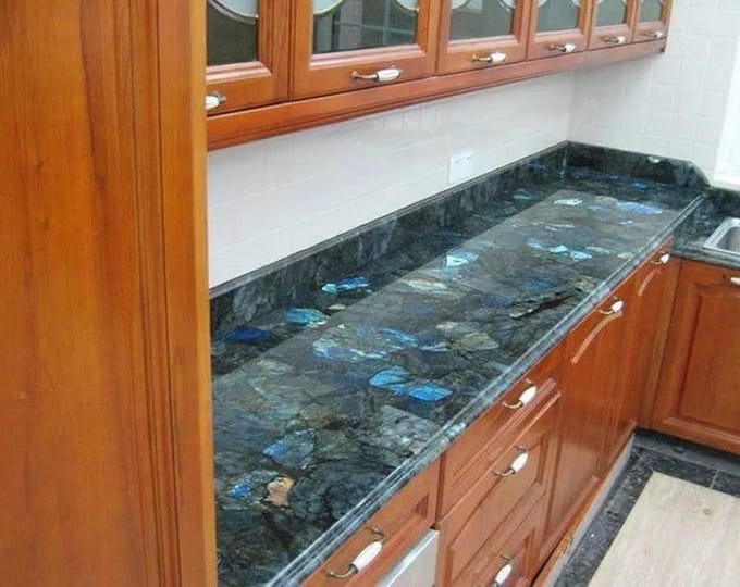 Rectangular Labradorite Top | Blue Gemstone | Luxury Crystal | Kitchen , Vanity  Counter Top | (Customisable)