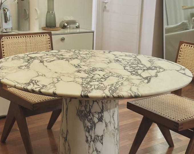 Calacatta Viola Marble Round Dining Table | Pedestal Round Base | Handmade Luxury | (Customisable)