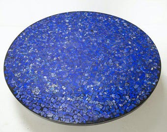 Round Lapis Lazuli Mosaic Table Top | Handmade Gemstone Coffee Table