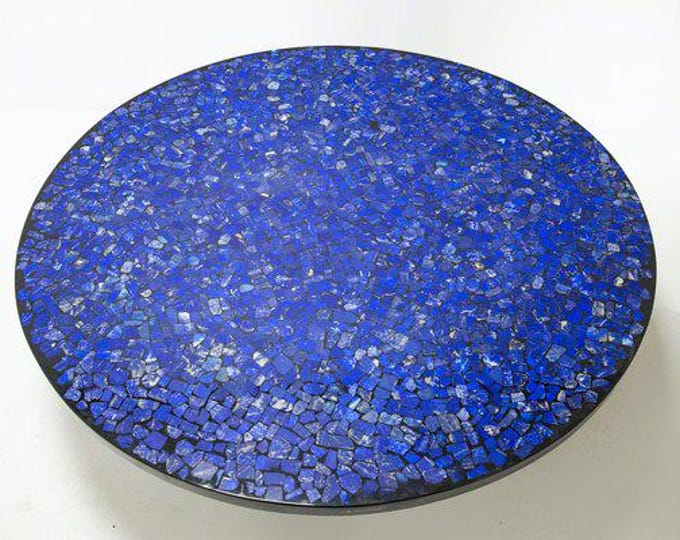 Round Lapis Lazuli Mosaic Table Top | Handmade Gemstone Coffee Table