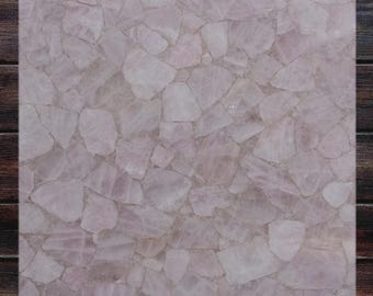 Quadratische Rosenquarz-Tischplatte | Rosa Edelstein Scheibe (individualisierbar)