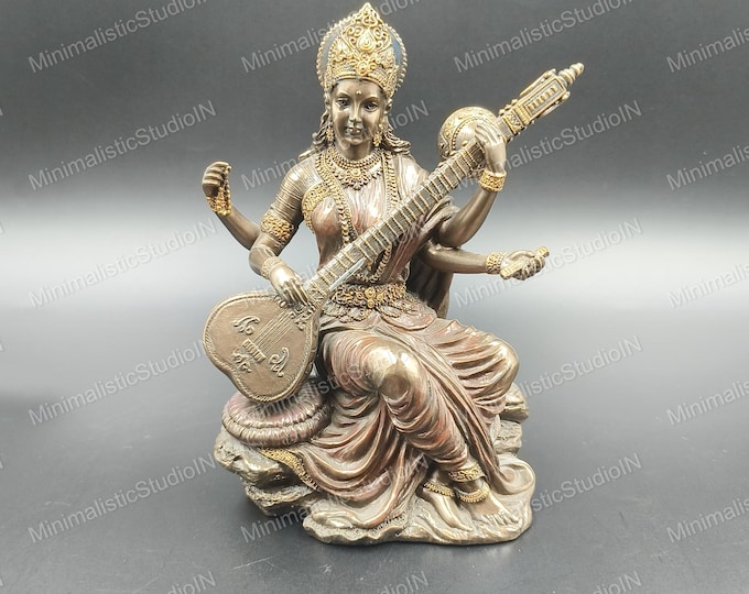 Handmade Saraswati Statue | Resin Goddess of Knowledge, 5.5 Inch