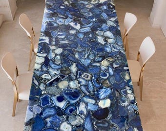 Piano del tavolo da pranzo in agata blu / Mobile artigianale di design su misura / Decorazione per la casa / (personalizzabile)