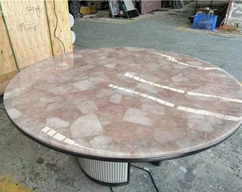 Round Rose Quartz Table Top | Pink Crystal Gemstone Dining Coffee Table | (Customisable)