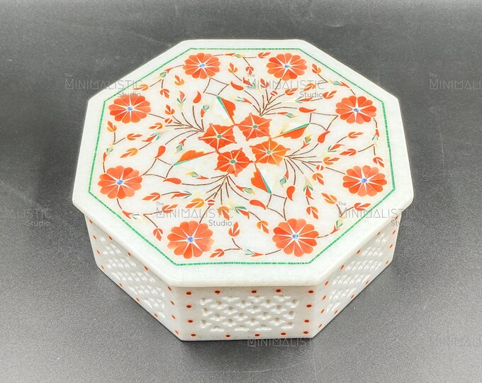 Handmade Marble Inlay Box – Floral Pietra Dura Keepsake, Agra Art