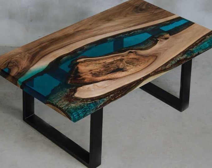 Acacia Wood Blue Epoxy River Table Top | Live Edge