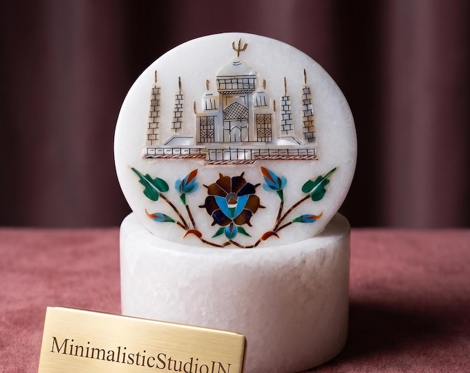 Handmade Marble Storage Box | Gemstone Inlay Trinket Holder | 2.5 Inch
