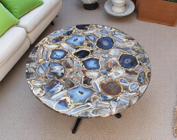 Multicolor Agate Round Table Top | Natural Gemstone, Customisable