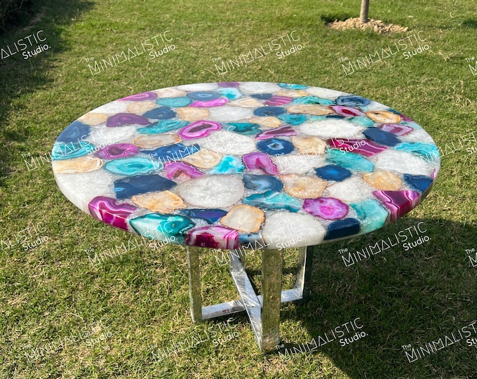 Mix Agate Round Table Top | Custom Dining or Coffee Table