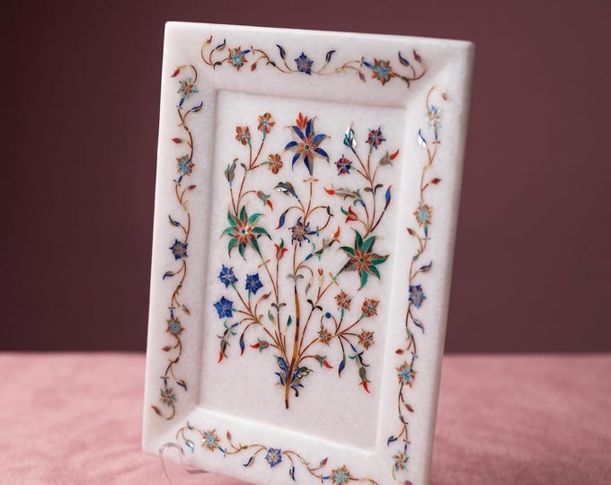 Rectangular Marble Tray | Gemstone Inlay Serving Tray | (8x6)