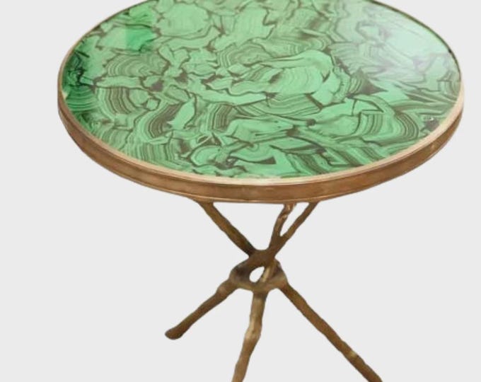 Round Malachite Table Top | Green Gemstone Accent Coffee Dining Table | (Customisable)