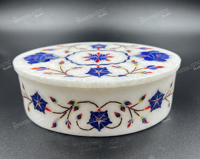 Handmade Marble Inlay Jewelry Box | Floral Pietra Dura Art