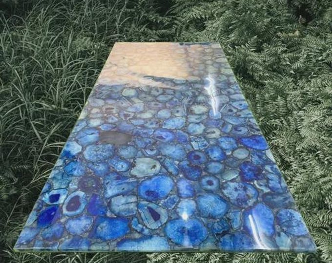 Rectangular Blue Agate Table Top | Gemstone Dining Table | (Customisable)