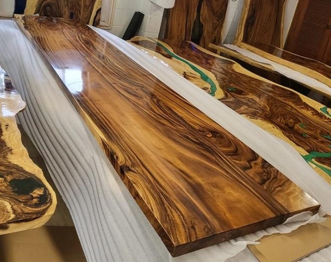 Acacia Wood Epoxy Table Top | Rectangular Live Edge, Customizable
