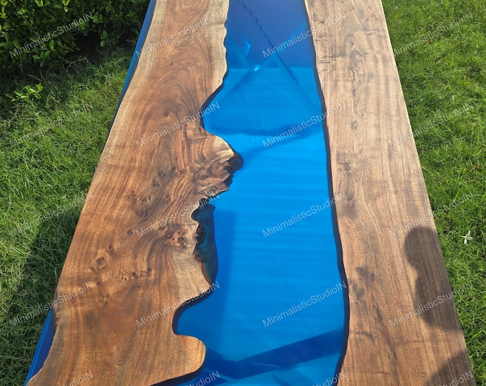 Handmade Acacia Wood River Table Top | Blue Epoxy Resin