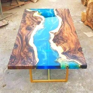 Dark Acacia Wood Epoxy Table Top | Rectangle Table Top | Dining Table Top | Coffee Table Top | Live Edge Table (Customisable)