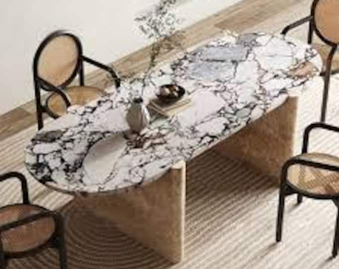 Oval Calacatta Marble Table Top | Handmade Dining Top | (Customisable)
