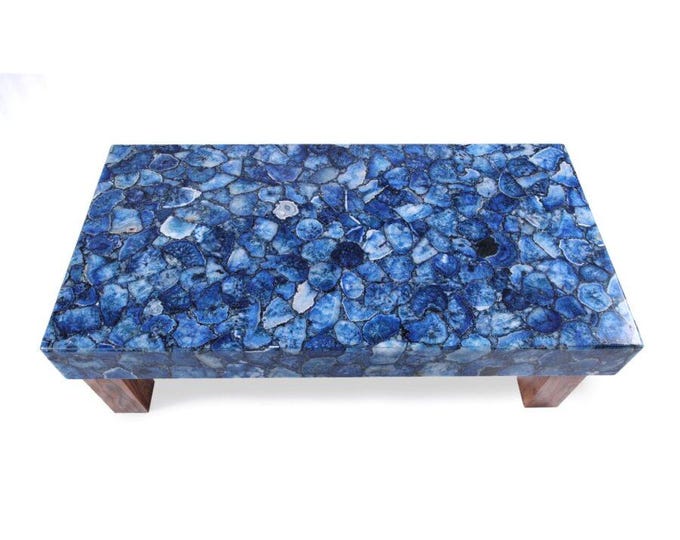 Rectangular Blue Agate Table Top | Deep Gemstone Luxury Crystal Dining Coffee Table | (Customisable)