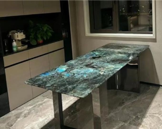 Rectangular Labradorite Stone Table Top | Custom Showroom Slab