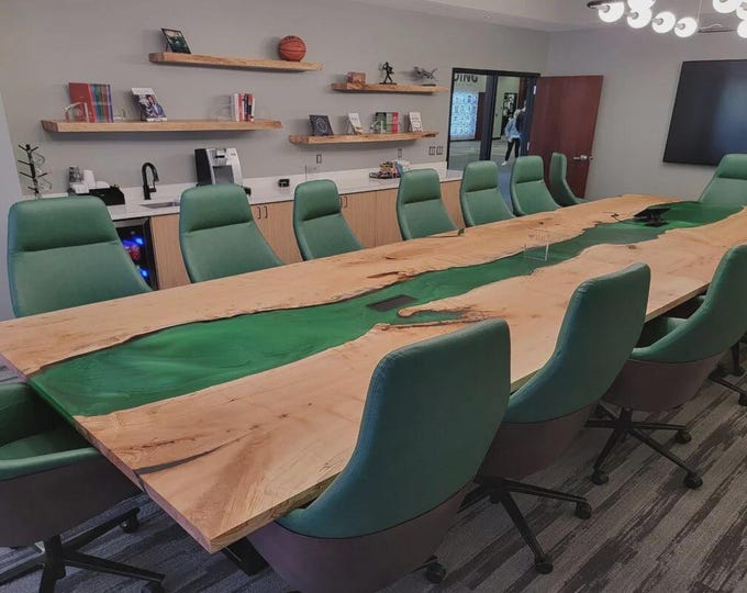 Acacia Wood River Table Top | Green Epoxy, Live Edge (Customizable)