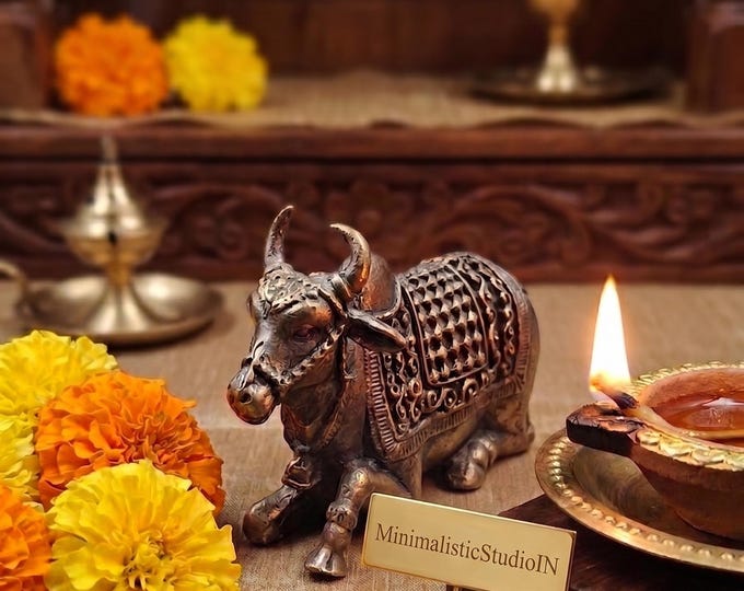Lord Nandi Brass Statue | Shiva Temple Figurine Devotional Gift |  2 Inch