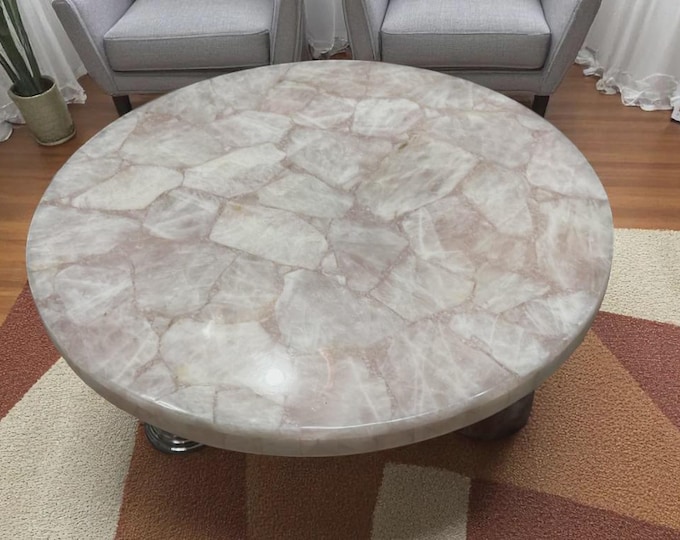 Handcrafted Rose Quartz Table Top | Pink Gemstone, Customisable