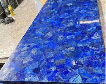 Handmade Lapis Lazuli Table Top | Blue Gemstone Mosaic Counter